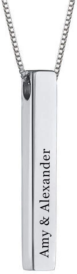 Sterling Silver 3D Engraved Personalized Bar Name Necklace Custom Made Any Name Pendant Necklace