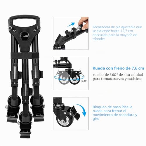 Cayer TD03 Tripod Photography Dolly, Tripod Wheels High Capacity 66lbs with 3 Inch Rubber Wheels, Adjustable Leg Mount Bag for Canon Nikon Sony DSLR Camcorder Photo Video Lighting Cameras