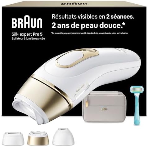 Epilateur Lumiere Pulsee Silk·expert Pro 5 PL5311, Blanc et Or