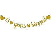 WEIANDBO 75 Years Blessed Gold Glitter Banner,Pre-Strung,75th Birthday/Wedding Anniversary Party Decorations Bunting Sign Backdrops,75 Years blessed