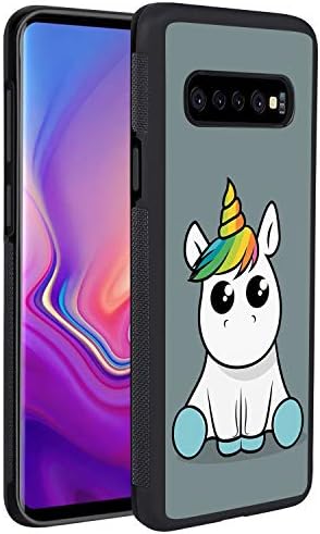 Case Made for Samsung Galaxy S10 Plus Black PC Back and Pliable TPU Profile Frame Tyre Textured Non Slip Grip Shockproof Case Unicorn Grey -GEMYON