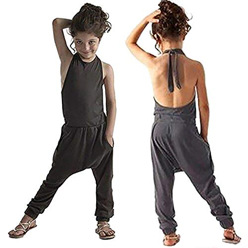 Gemgeny Baby Grey Summer Cute Jumpsuits for Girls Kids Harem Strap Romper Jumpsuit Toddler One Piece Pants Trousers Clothes Size 3-4Y