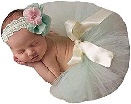 Fashion Unisex Newborn Girl Baby Outfits Photography Props Headdress Tutu Skirt (Light Green)