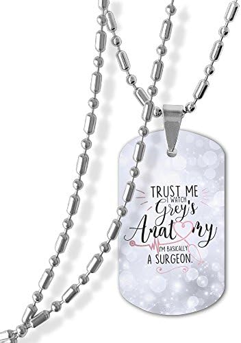 Trust Me I Watch Grey Anatomy,Jewelry Necklaces Chain 23 Inch,Pendants Lord's Prayer Dog/military Tag 1.142 Inch,for Men Women,Stainless Steel,Silver