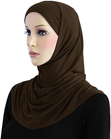 Cotton Hijab 2 piece Amira Set Easy Instant Pull-On Hood &amp; Tube Cap (Brown)
