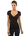 PattyBoutik Women V Neck Pleated Empire Waist Top (Black Medium)
