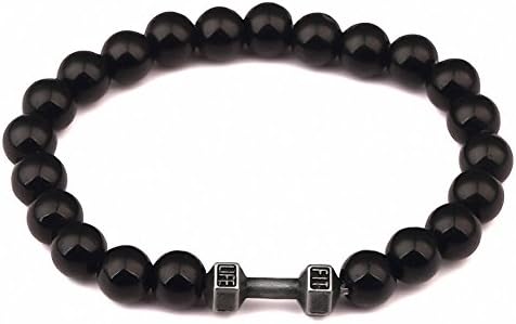 NUKIC Black Agate Sports Fitness Bracelet 8mm Bead Meditation Mala Grouding Stone Protection 7 Inches Unisex