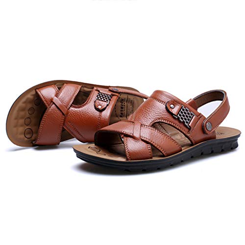 Sandals for Men Fisherman Leather Breathable Adjustable Breathable Beach Walking Slippers (US:8, Khaki)
