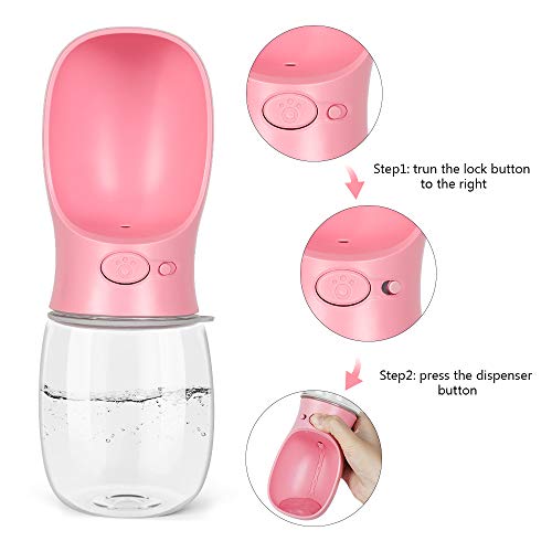 Neala Dog Water Bottle Potable Dog Drinking Water Dispenser for Walking Hiking Travel Outdoor Pet Water Bottles with Leak-Proof Carrying Cord for Dogs Cats Pink