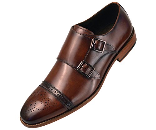 Asher Green Mens Dress Shoes, Genuine Calf Leather Cap Toe, Double Monk Strap