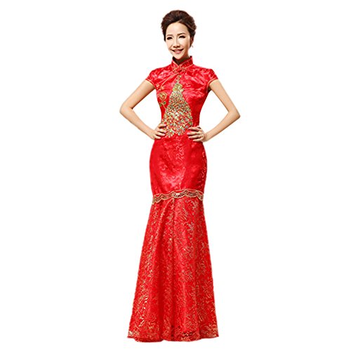 ROPALIA Chinese Cheongsam Bride Lady Lace Slim Evening Formal Long Dress Qipao
