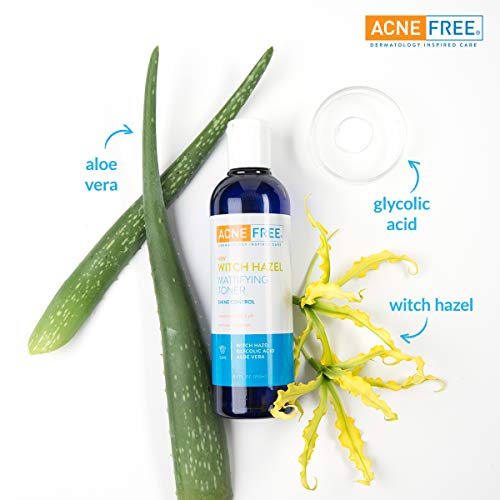 AcneFree Witch Hazel Mattifying Toner Pack of 2, 8.4oz each, With Witch Hazel, Glycolic Acid, Aloe Vera, Toner to Help Rebalance Skin's PH and Remove Excess Oil