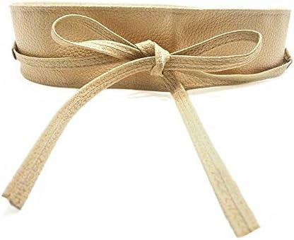 Genenic Womens Soft Faux Leather Self Tie Wrap Around Waist Band Cinch Belt (Beige)