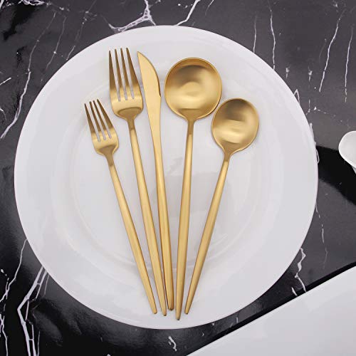 Vanys Silverware Set, Matte Gold Flatware Cutlery Set Service for 4