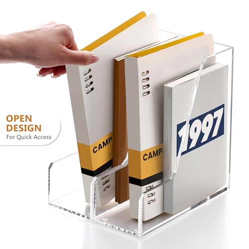 SANRUI Acrylic File Organizer, Clear Desk Organizer and Storage Bins Holding for Folders, Binders, Notebooks, Envelopes, Multi-purpose Magazine File Organizer for Home Office, 2 Pack