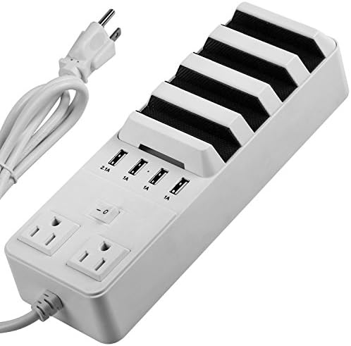 USB Power Strip Charging Station,2-Outlet AC Desktop Charger Dock Surge Protector with 4.5ft Cord 5.1A 4-Port USB Fast Charging Hub for Cell Phones
