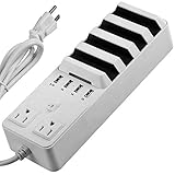 USB Power Strip Charging Station,2-Outlet AC Desktop Charger Dock Surge Protector with 4.5ft Cord 5.1A 4-Port USB Fast Charging Hub for Cell Phones