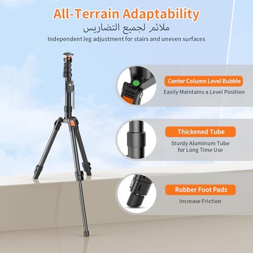 XXZU 191cm Camera Tripod, Phone Tripod with Remote Control, Aluminum Tripod for Camera with Phone Holder and 360° Rotula, Travel Tripod for Camera/Smartphone/Ring Light/Projector, Max Load 8KG