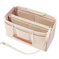 MISIXILE Felt Insert Bag Organizer-2in1, Bag In Bag Tote Purse Organizer with Handles for Speedy Neverfull Longchamp-beige,M