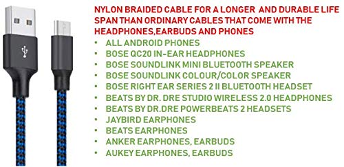 XV Micro USB Cable Android, [6.6ft/2m] Fast Charging, Nylon Braided Samsung USB Cable - Android Charger Cables for Samsung Galaxy S7/S6/J7, Moto, Kindle, PS4 and more - Blue