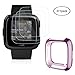Compatible Fitbit versa screen protector with case(3+1PACK), AISITIN Soft TPU Protector Anti-Bubble Tempered Glass Film, Shockproof protector Cover Compatible Fitbit Versa Smartwatch(Plated Rose Pink)
