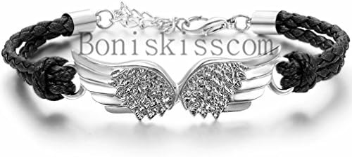 Janestore Angel Wing Leather Braided Men Women Cuff Bangle Bracelet Wristband