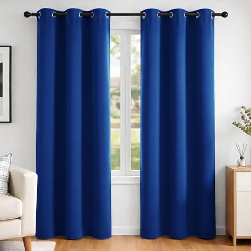 Deconovo Energy Saving Thermal Insulated Blackout Curtains Eyelet Curtains for Boys Bedroom Royal Blue W42 x L84 Inch One Pair