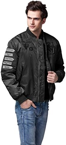 Neo-wows Men's Windbreaker Fitted Bomber Flight Jacket with embroidery patterns