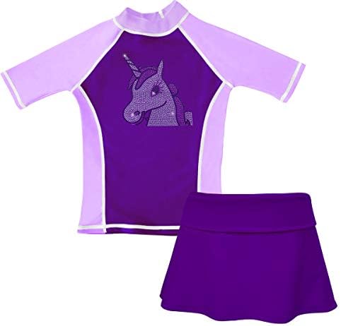Girls Rash Guard Sun Protective UV Swim Shirt & Bikini Swim Skirt Set