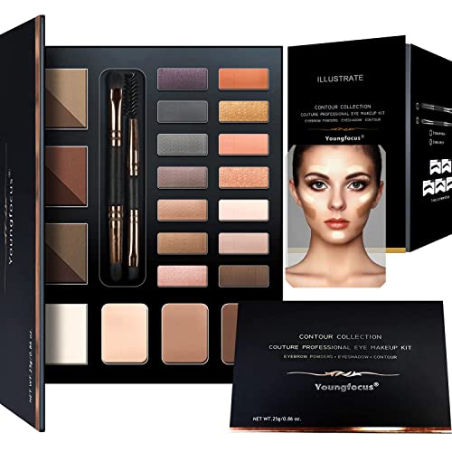 Youngfocus Eye Makeup Brow Contour Kit, 6 Waterproof Eyebrow Powders