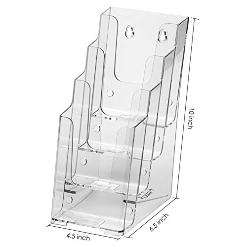 MaxGear 4-Inch Wide 4 Tier Clear Acrylic Brochure Holder,Wall Mount or Counter Top Use(4 Pack)