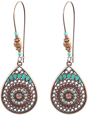ValianhAgen New Style Bohemia Hollow Water Drop Shape Dangle Beaded Hook Earrings Women Party Jewelry - Antique Bronze