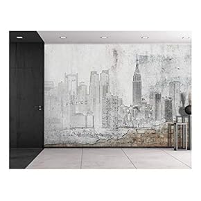 Black Outline of New York City on a Brick Wall - Wall Mural, Removable Sticker, Home Decor - 66x96 inches