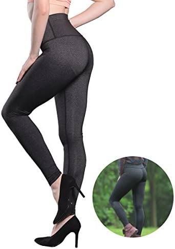 Avanlo Leggings Black Women Yoga Workout Running Fitness Gym High Waist Slim Full Length Legging Postpartum Control Pants (Heather Charcoal, x-small)