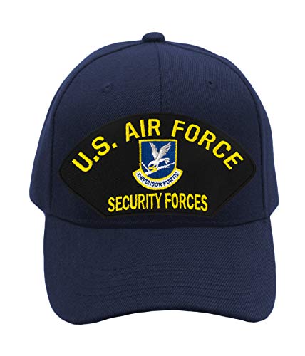 Patchtown US Air Force - Security Forces Hat/Ballcap Adjustable One Size Fits Most (Multiple Colors & Styles) (Navy Blue, Add American Flag)