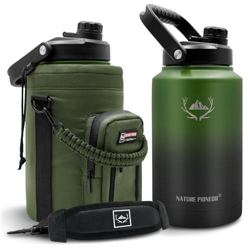 Photo 1 of NATURE PIONEOR Insulated Water Bottles with Strap - 128 oz Stainless Steel Vacuum Bottle with Holder/Carrier/Sleeve - Reusable 18/8 Food Grade Thermos Water Jug