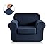 CHUN YI Stretch Armchair Sofa Slipcover 2 Piece Sofa Cover, 1 Seater Chair Slipcover Coat Soft Washable Furniture Covers with Elastic Bottom, Checks Spandex Jacquard Fabric, Small, Dark Blue/Navy