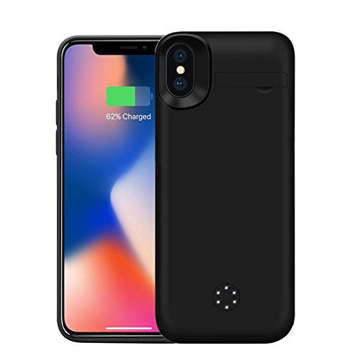 ZTESY iPhone X Battery Case, iPhone X 5000mAh Capacity Support Lightning Port Headphones Portable Charger Case Rechargeable Extended Battery Pack Charging Case with Kickstand for iPhone X -Black