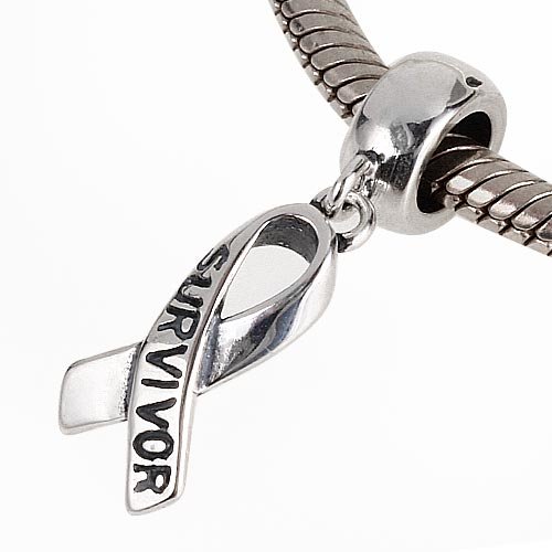 Survivor Ribbon Charm 925 Sterling Silver Dangle Bead for DIY Bracelet Compatible