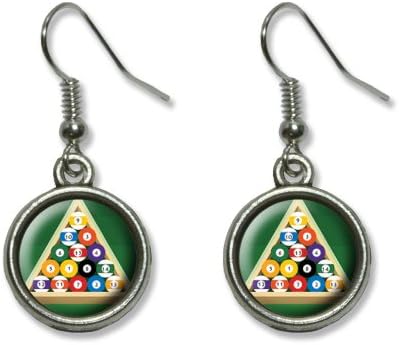 Billiard Balls And Triangle - Pool Table Novelty Dangling Dangle Drop Charm Earrings