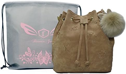 Women Handbags- Bucket Purse Crossbody Bags with Cute Furry by Florance Jones Beige Stars