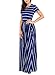 Lovezesent Women's Casual Loose Navy Striped Maxi Dresses Summer Short Sleeve High Waist Pleated A Line Long Dress Large