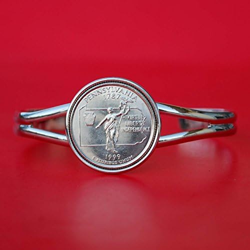 US 1999 Pennsylvania State Quarter BU Unc Coin Silver Plated Cuff Bracelet - Beautiful