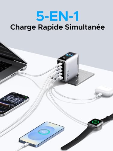 UGREEN Nexode Pro 160W Fast USB C Charger 5 Ports with TFT Display GaN II Tech Compatible with MacBook Pro Air Neo M5 M4 M3 M2 M1 iPad iPhone 17 Pro Max Air 16 15 14 13 Galaxy S26 S25 S24 Pixel 10 9