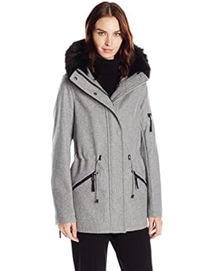 Women's Anorak Wool Faux Fur Trimmed Coat