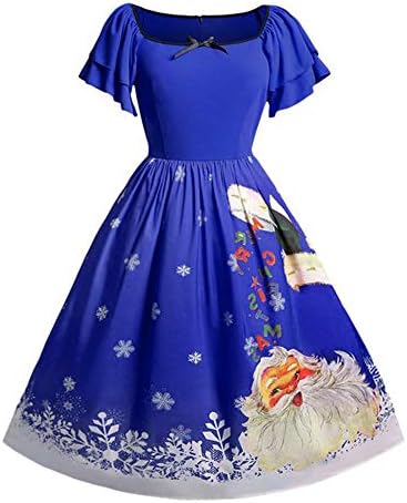 Christmas Womens Dress, Girl Women Christmas Plus Size Bow Santa Claus Print Vintage Dress Evening Party Dresses