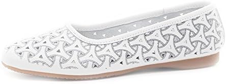 Alessio Nesca Women's Leather Slip-on Ballet Shoes, Summer Hollow Out Moccasin Loafers Flat Shoe (Size 9.5, White S007)