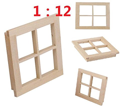 EatingBitingï¼ˆRï¼‰ 1:12 Dollhouse Miniature DIY Wooden Square Windows Furniture Acessories, Dollhouse Miniature Scene Doll Home Furniture Craft Dollhouse Miniature Wooden 4 Pane Window DIY