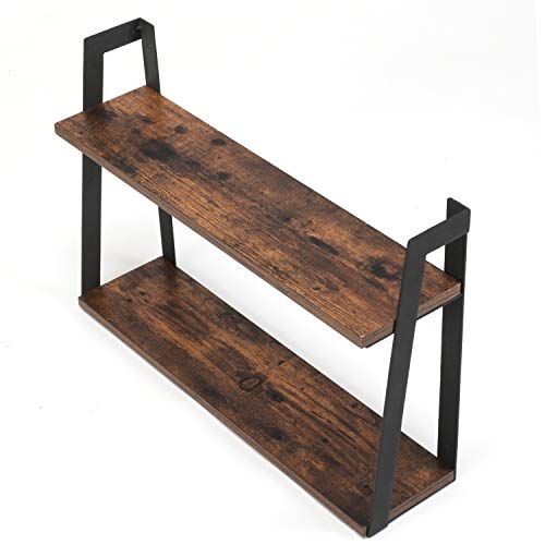 MaidMAX Floating Shelves, 2 Tier Rustic Shelf, Display Storage Ledge, Wall Mounted Shelf with Metal Brackets for Living Room, Bathroom, Bedroom, Kitchen, Wood Grain Finish - Thumbnail 3