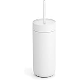 Fellow 16 oz Carter Cold Tumbler – Spill-Resistant Straw Lid, Stainless Steel Vacuum-Insulated Cup with Ceramic Interior and Reusable Straw for Cold Drinks,Fits Cup Holders,Dishwasher Safe,Matte White